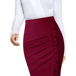 Ladies Button Detailed Skirt - Red