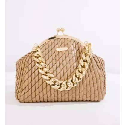 Braided Chain Clause Evening Bag- Mud Colour