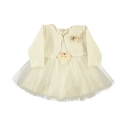 Baby Girl Dress With Mesh Bulero White