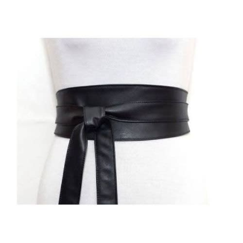 Ladies Wide Leather Waist Belt - Black