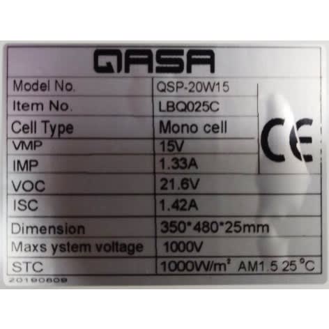 20 Watts 12V-15V Mono Solar Panel For Rechargeable Fans