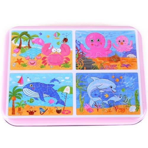 Learning Toy 4 In 1 Wooden Puzzle Set - 46pc - Sea Animals