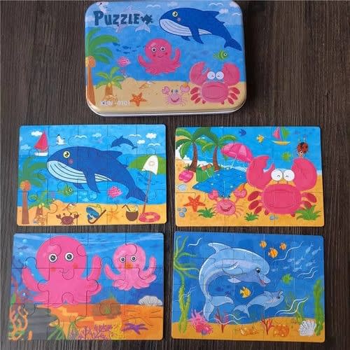 Learning Toy 4 In 1 Wooden Puzzle Set - 46pc - Sea Animals