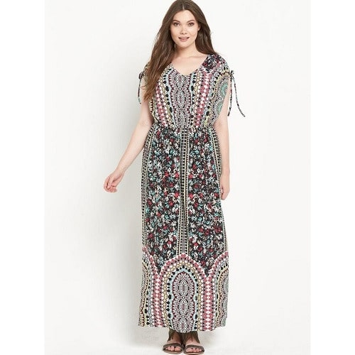 Cold Shoulder Border Print Jersey Maxi Dress