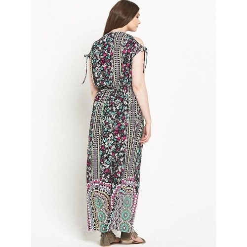 Cold Shoulder Border Print Jersey Maxi Dress