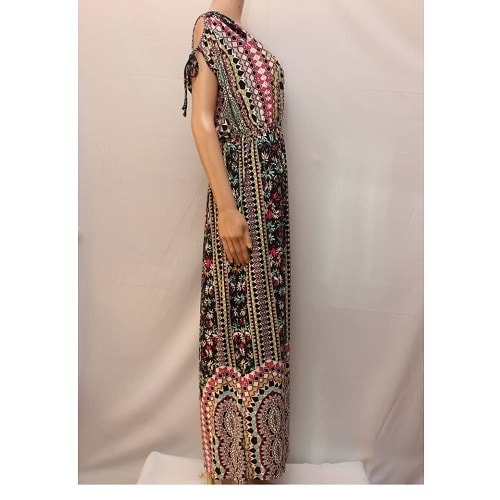 Cold Shoulder Border Print Jersey Maxi Dress