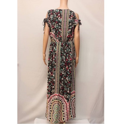 Cold Shoulder Border Print Jersey Maxi Dress