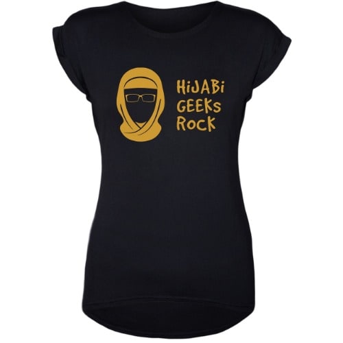 Geek Hijab Black Turn-up Sleeve Tshirt - Black