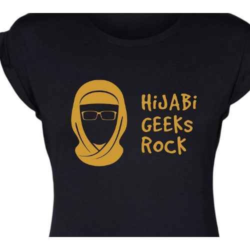 Geek Hijab Black Turn-up Sleeve Tshirt - Black
