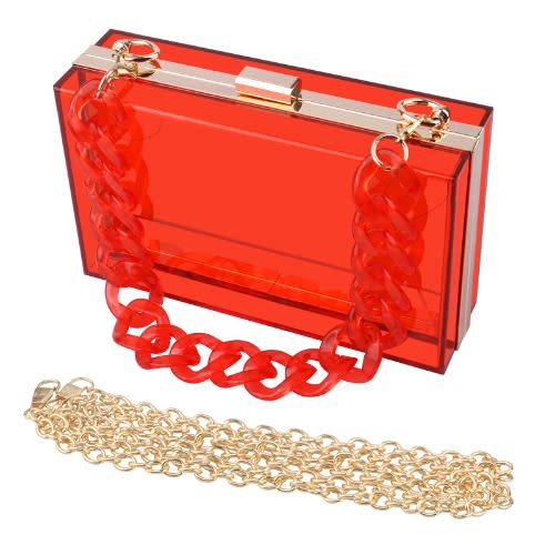Acrylic Transparent Square Clutch Purse- Red