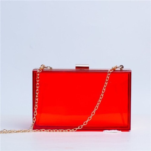 Acrylic Transparent Square Clutch Purse- Red
