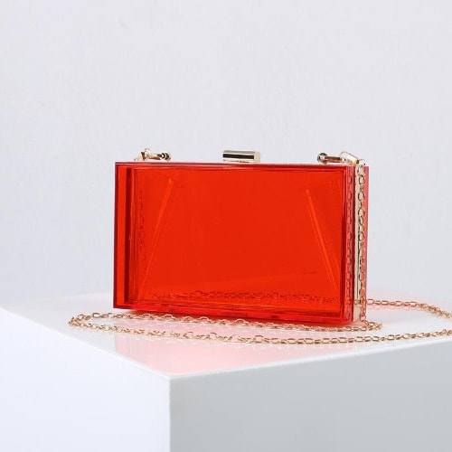 Acrylic Transparent Square Clutch Purse- Red