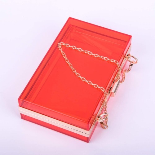 Acrylic Transparent Square Clutch Purse- Red