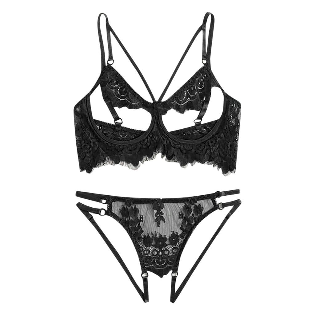 Women Lace Lingerie Halter Bodysuit Adjustable Pyjamas Set For XL