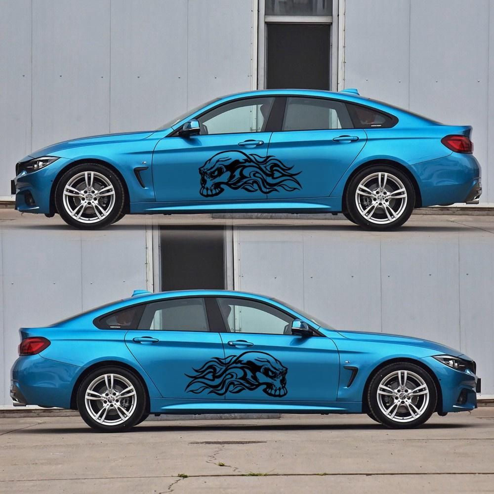 2Pcs Car Side Skirt Sticker Flame Image Universal DIY