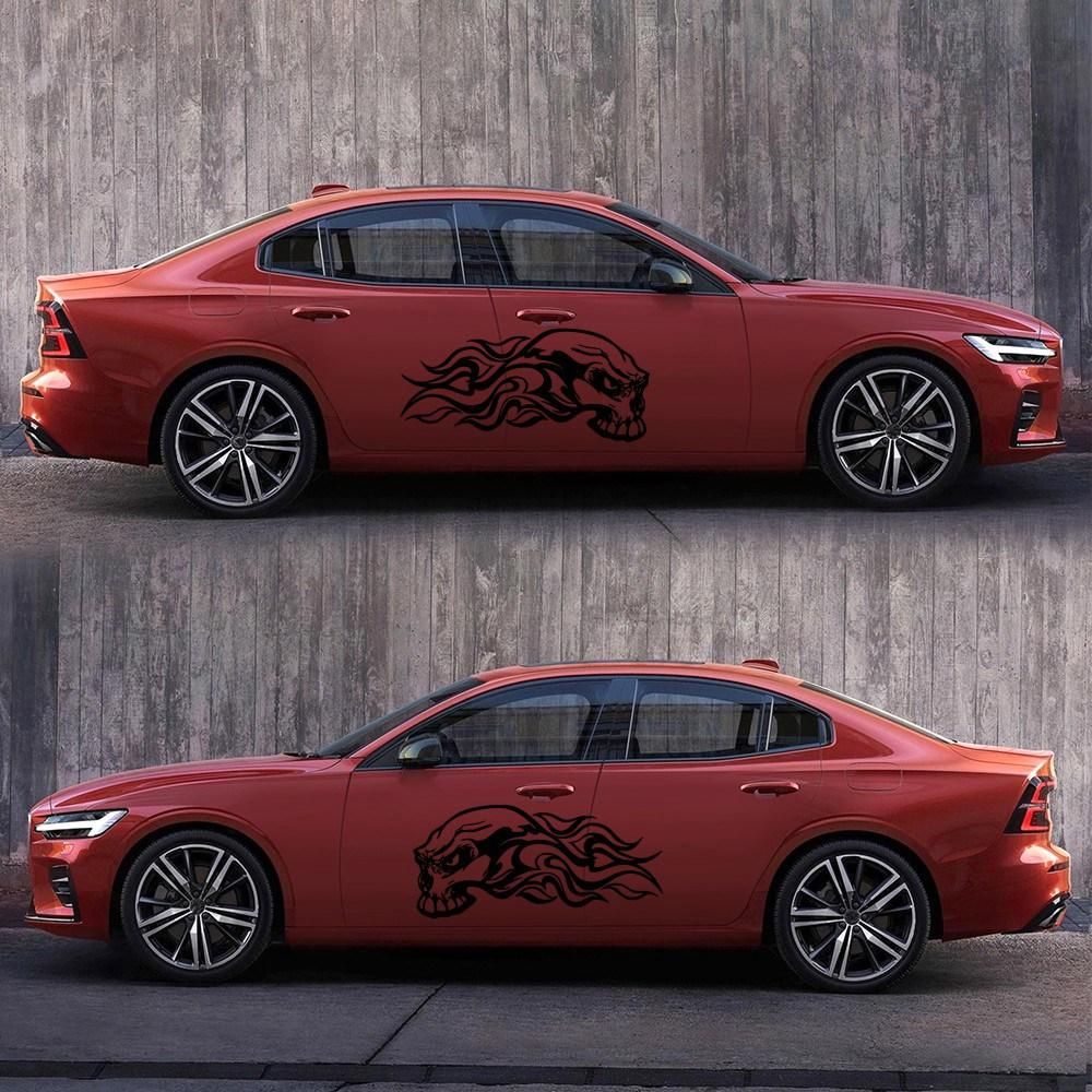 2Pcs Car Side Skirt Sticker Flame Image Universal DIY