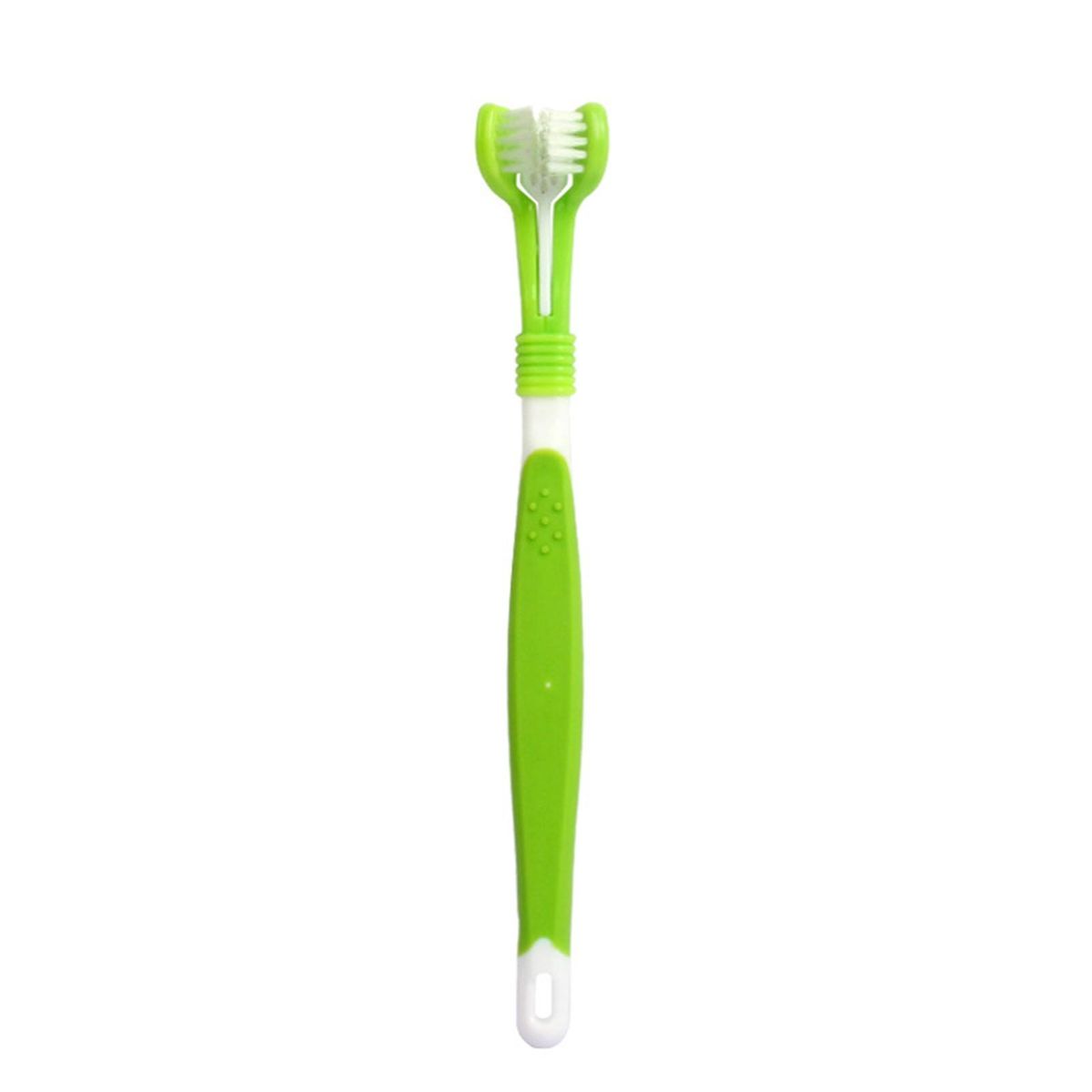 Dog Cat Toothbrush Pets Three-Head Multi-angle Toothbrush Grass  Green