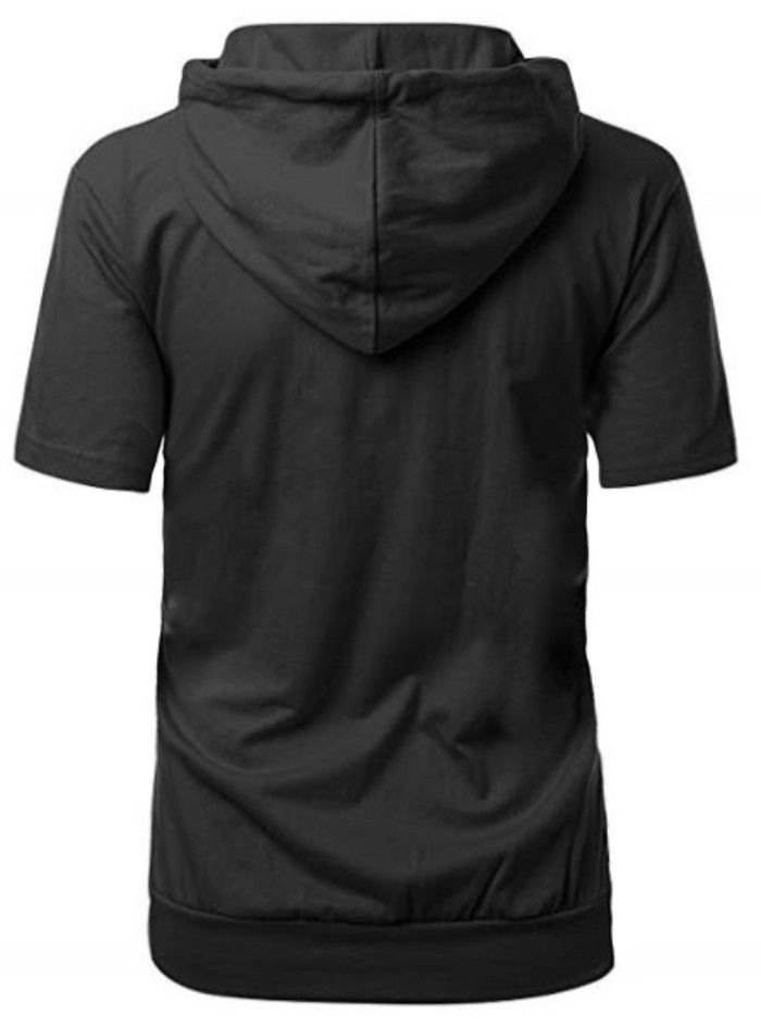 Short Sleeve Hooded T-Shirt With Pocket- Black