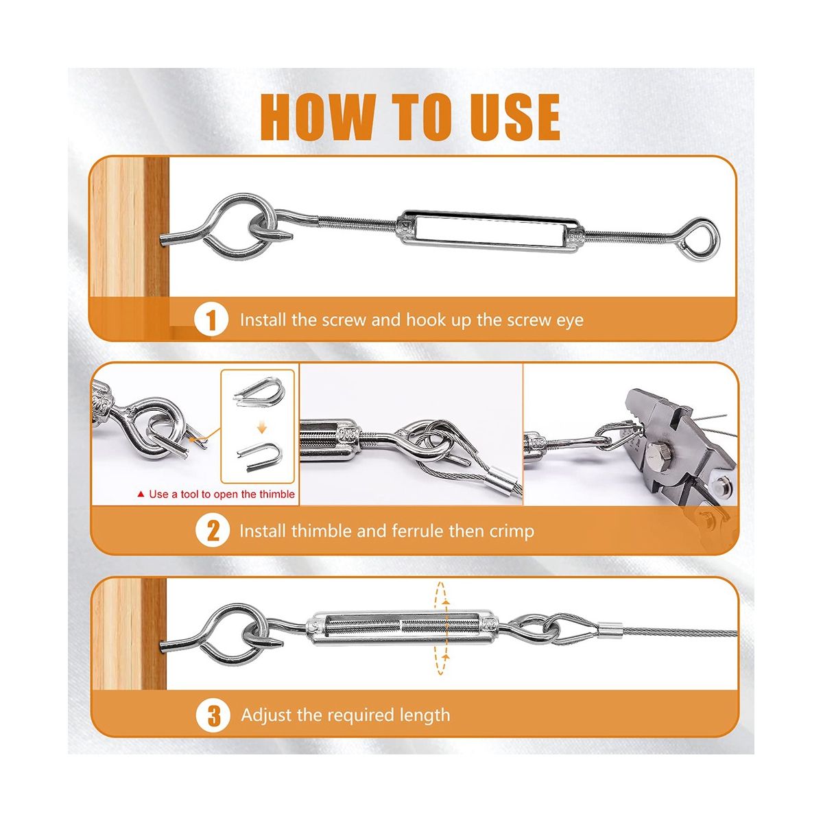1/16Inch Turnbuckle Wire Tensioner Kit Heavy Turnbuckle Cable Railing Kit 115Ft Wire Rope Hook and Eye Turnbuckle Kit