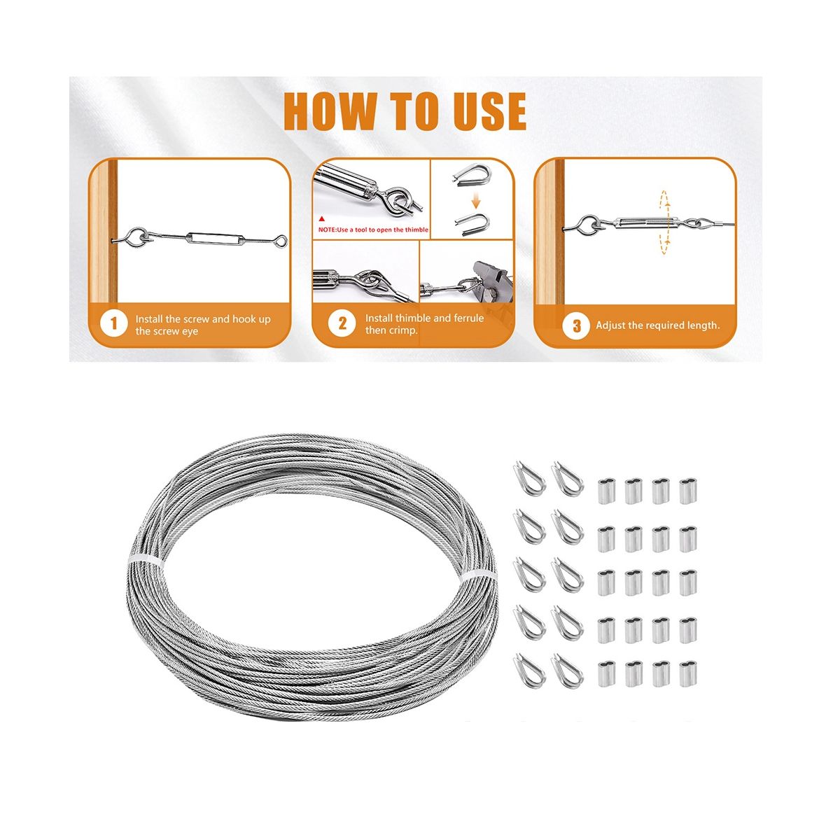 1/16Inch Turnbuckle Wire Tensioner Kit Heavy Turnbuckle Cable Railing Kit 115Ft Wire Rope Hook and Eye Turnbuckle Kit