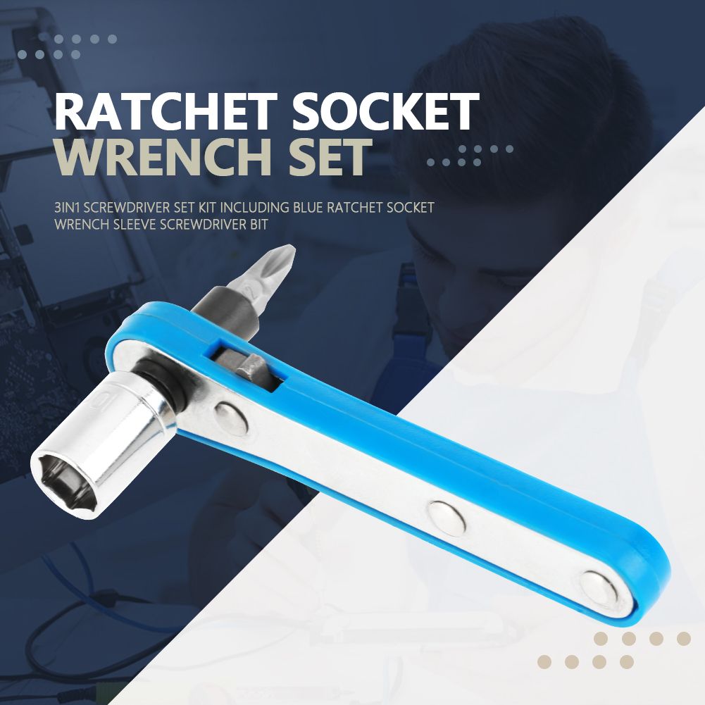 3in1 Screwdriver Set Kit Including Blue Ratchet Socket