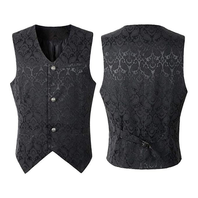 Men Tops Party Medieval Vest Blouse Steampunk Gothic XL Black