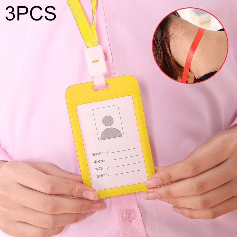 3 PCS Credit Card Holders PU Bank Card Neck Strap Bus Card ID Card Holder Identity Badge With Lanyard(Yellow)
