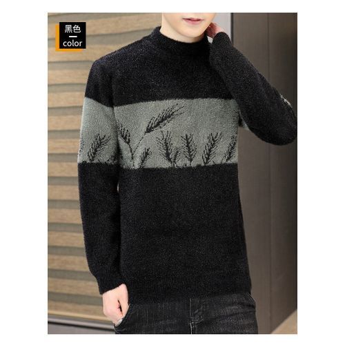 Sweater Wool Splice Slim Fit Knittwear Mens Sweaters