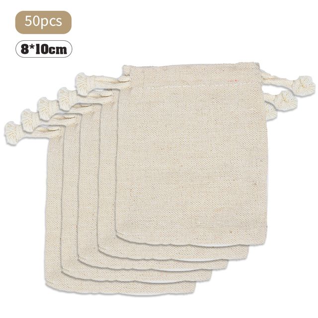 50pc Cotton Linen Jute Bag Drawstring Bag Burlap Packing
