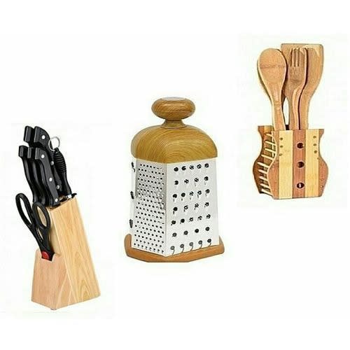 Knives Set, Grater & Wooden Spoon Set - 8 Pcs