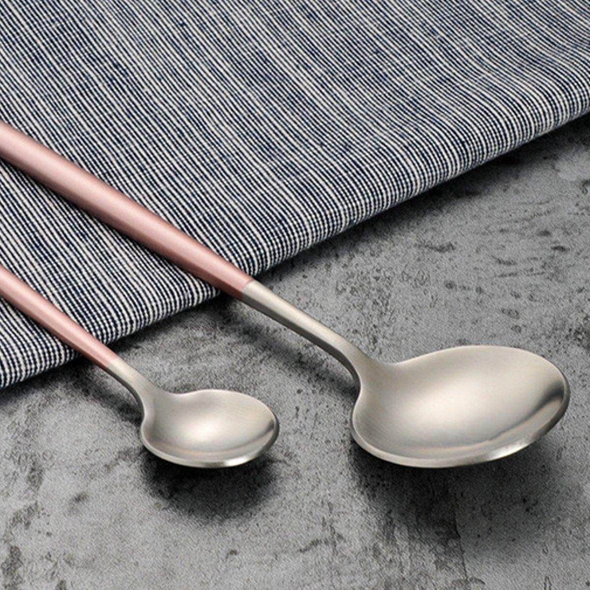 4Pcs Cutlery Dinnerware Fork Spoon Dinner Tableware Stainless Steel Retro Pink