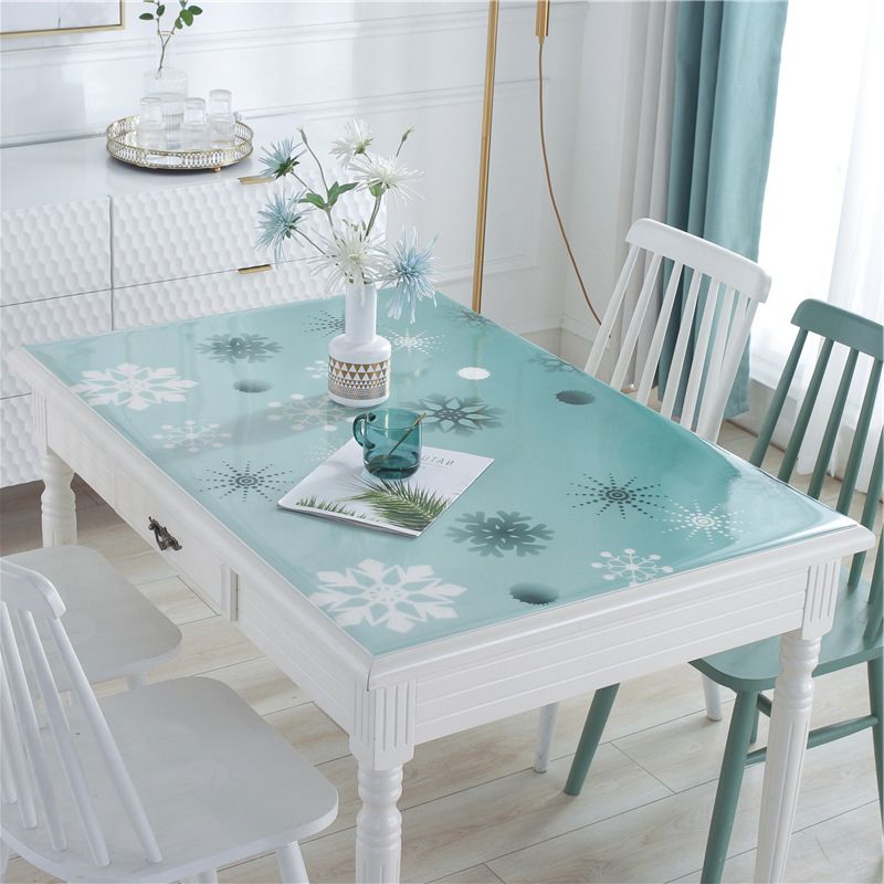 PVC Table Cover Desk Pad Soft Glass Color Transparent Waterproof Tablecloth For Kitchen Dining Table Desk 1.0mm Snowflake2