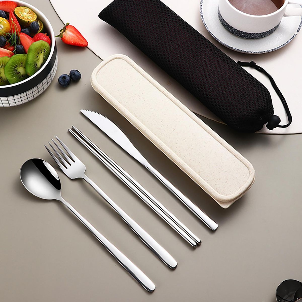 1 Set Cutlery Set Chopstick Spoon Fork Cutlery with Storage Case Kit