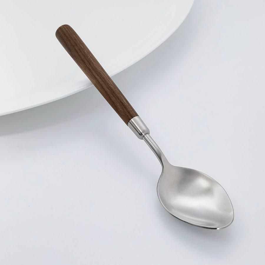 Walnut round handle 304 stainless steel matte western tableware 4 pieces set