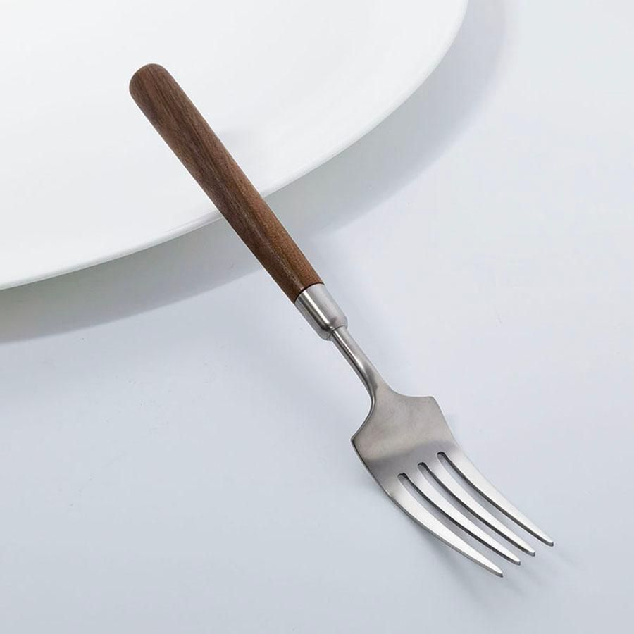 Walnut round handle 304 stainless steel matte western tableware 4 pieces set