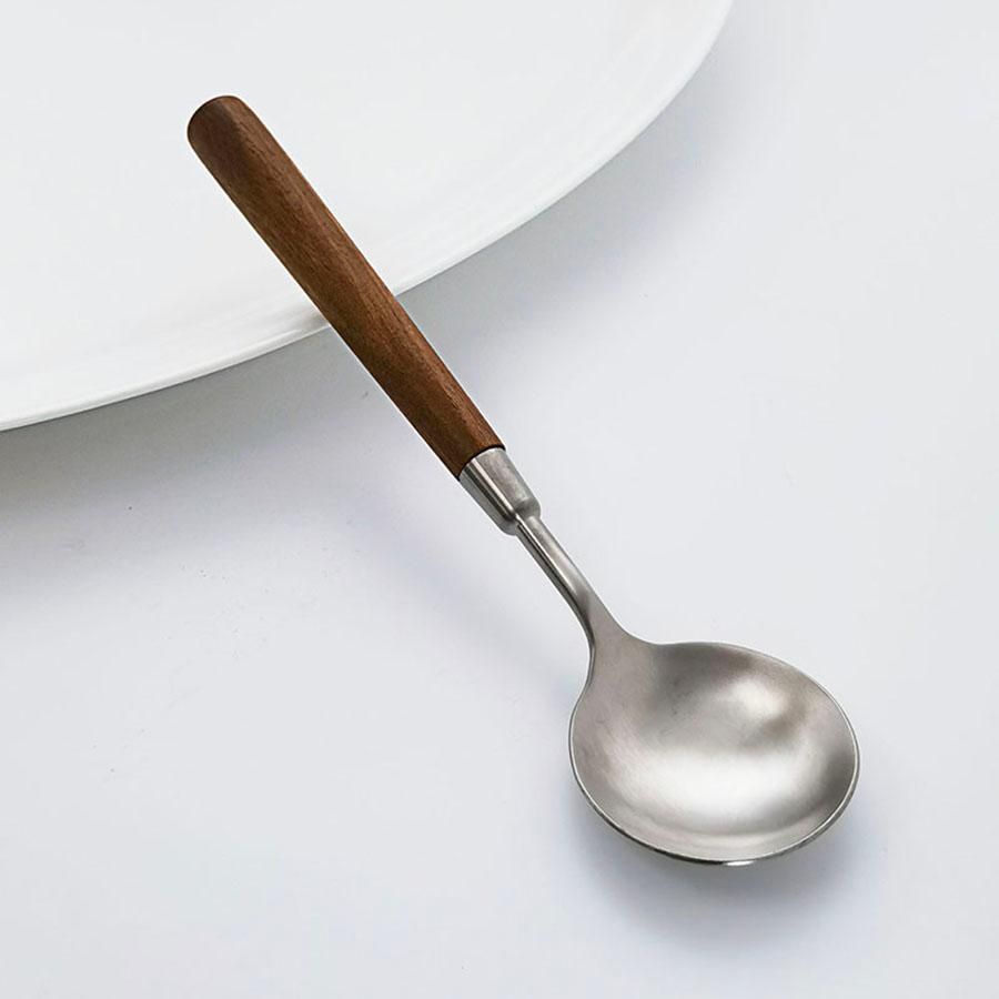 Walnut round handle 304 stainless steel matte western tableware 4 pieces set