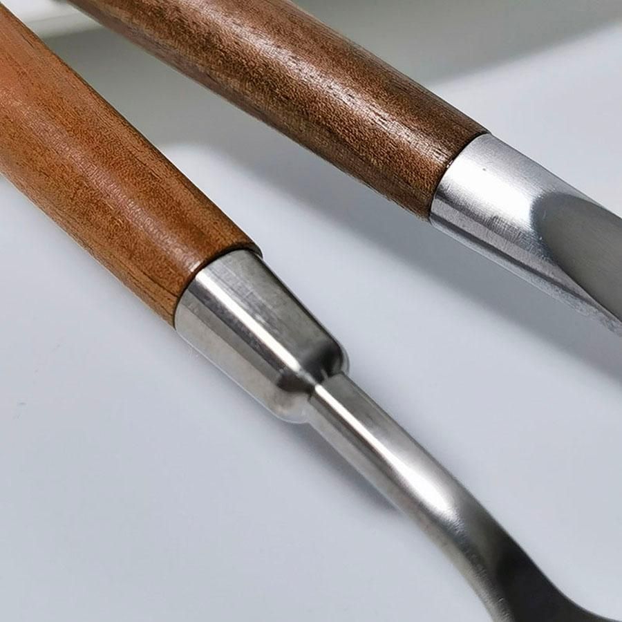 Walnut round handle 304 stainless steel matte western tableware 4 pieces set