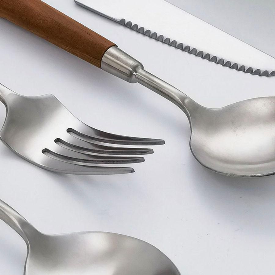 Walnut round handle 304 stainless steel matte western tableware 4 pieces set