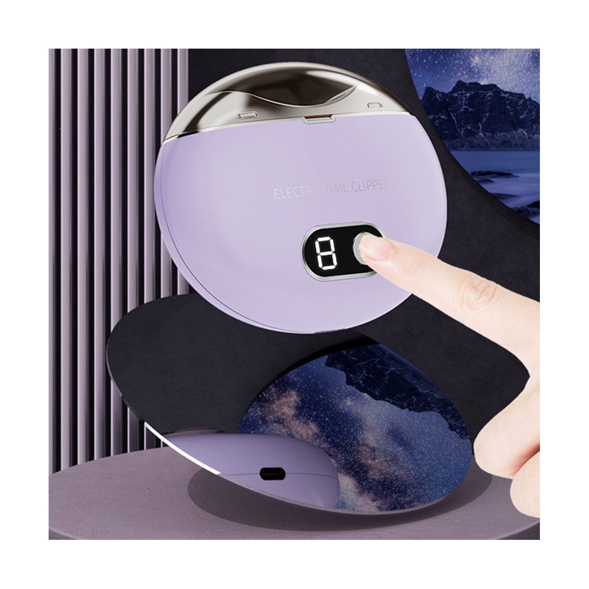 Electric Automatic Nail Clippers with Light Trimmer Nail  Manicure Scissors Body for Baby Adult Care Purple