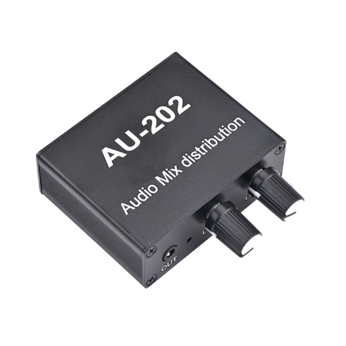 AU-202 2 Input 2 Output Stereo Mixer Audio Distributor for Headphone External Power AMP Volume Alone Control