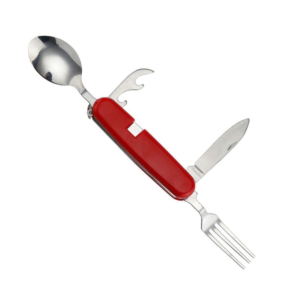 4 In 1 Multifunctional Outdoor Tableware Stainless Steel Foldable Fork Spoon  Picnic Camping