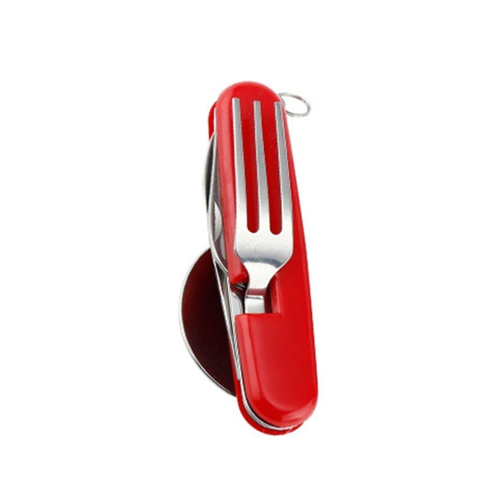 4 In 1 Multifunctional Outdoor Tableware Stainless Steel Foldable Fork Spoon  Picnic Camping
