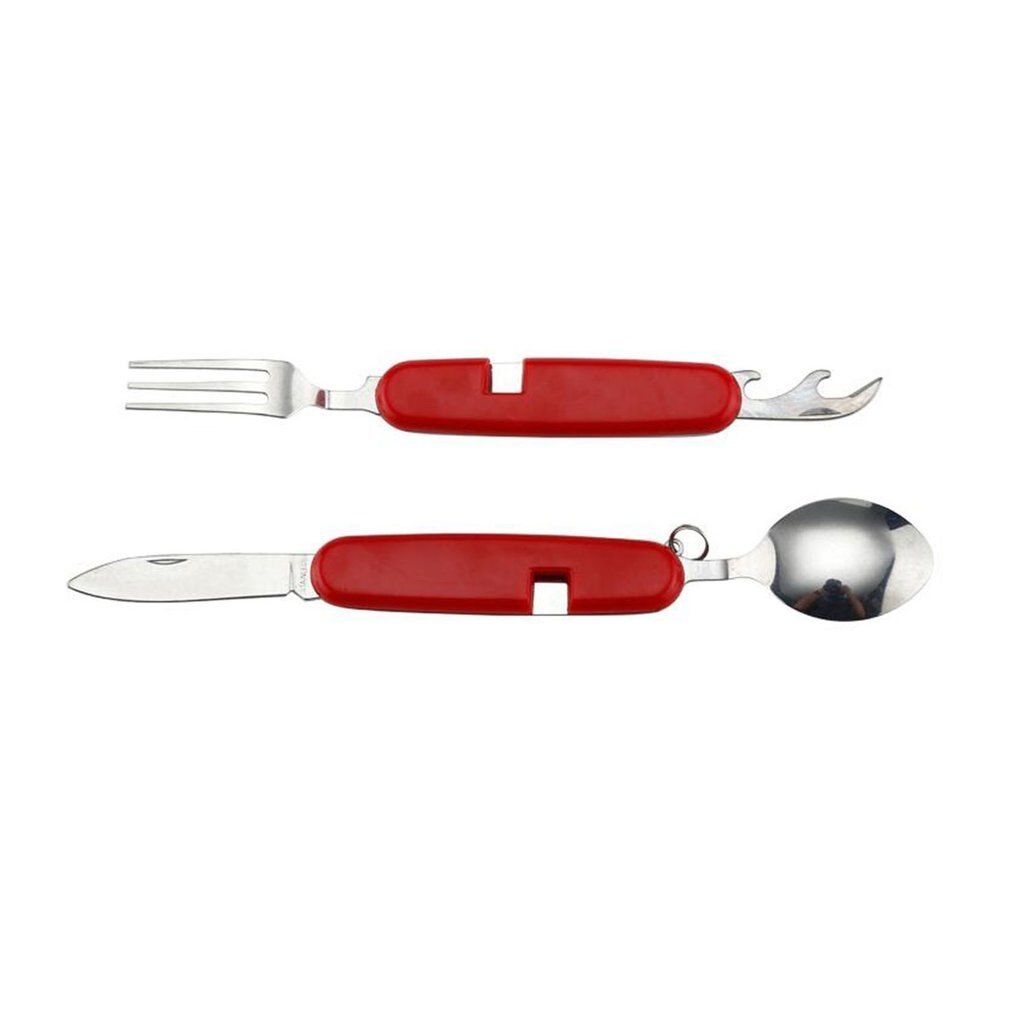 4 In 1 Multifunctional Outdoor Tableware Stainless Steel Foldable Fork Spoon  Picnic Camping