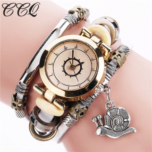 Snail Pendant Women Leather Bracelet Watch - White