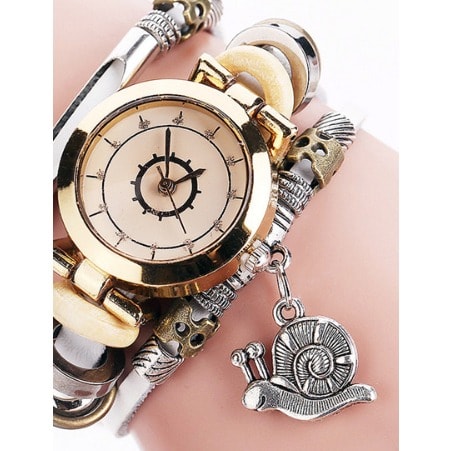 Snail Pendant Women Leather Bracelet Watch - White