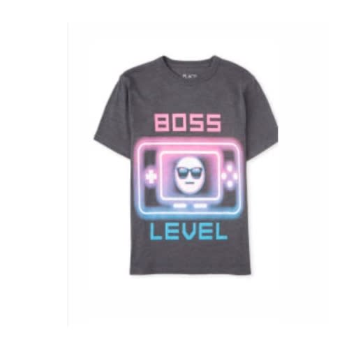 Boys Boss Level Graphic Tshirt- Grey
