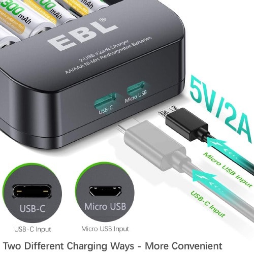 Smart Dual Usb Charging Port 2 Hour Quick Charger With 2300mah Rechargeable Batteries-4 Pc