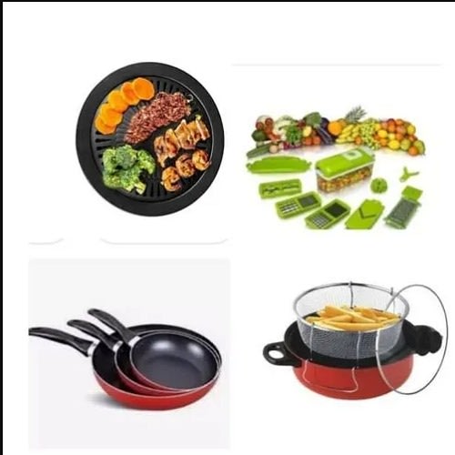 Stove Grill + Vegetable Chopper + Frying Pan & Deep Fryer Set