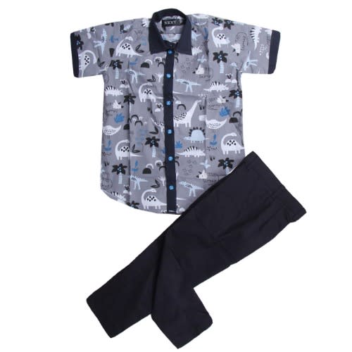 Boy's 2 Piece Shirt & Trousers- Grey /Black