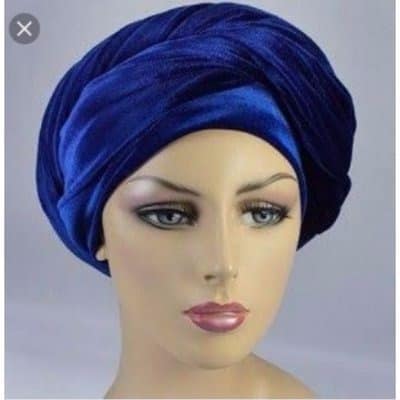 Plain Velvet Turban - Blue
